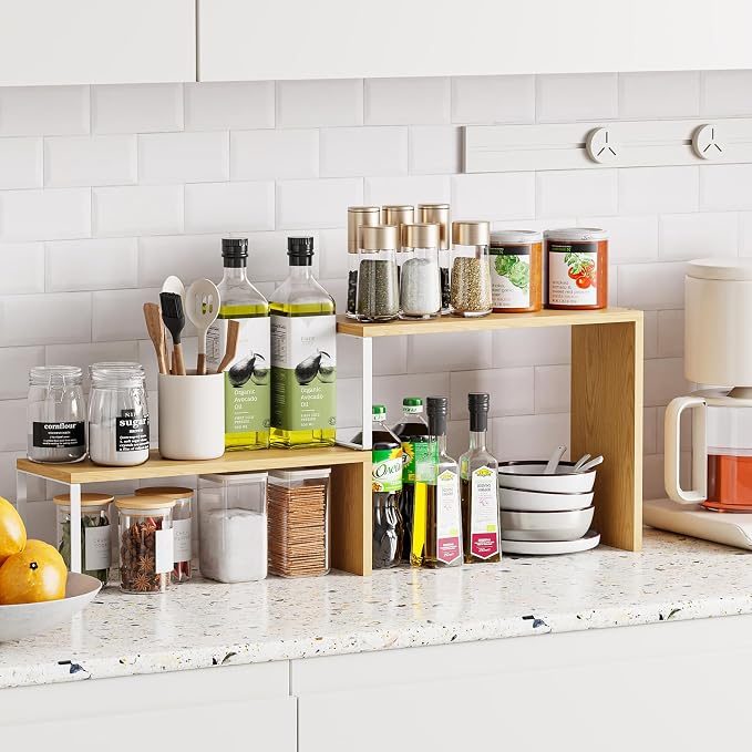Cabinet Organizer Shelf, 2-Tier Kitchen Counter Organizer Corner Shelves Coffee - Image 4