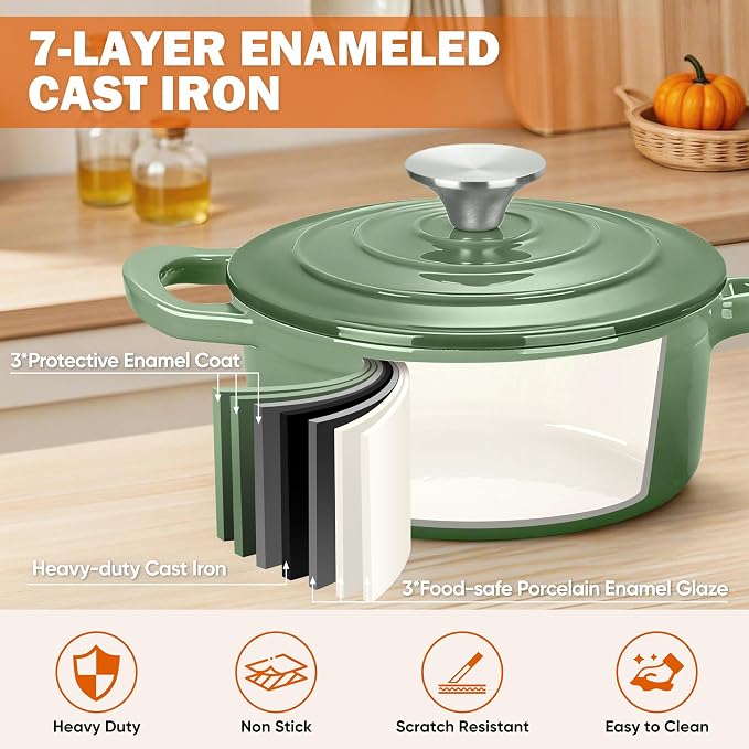 Homikit 3 Quart Saucepan with Lid, Enameled Cast Iron Sauce Pan Cooking Pot - Image 4