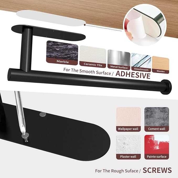 DEKAVA Under Cabinet Wall Mount Paper Towel Holder, Self-Adhesive Bar, - Image 5
