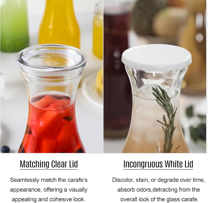 Set of 6 Glass Carafe with Lid, 1 Liter Beverage Serveware Carafe, Cold Water - Image 4
