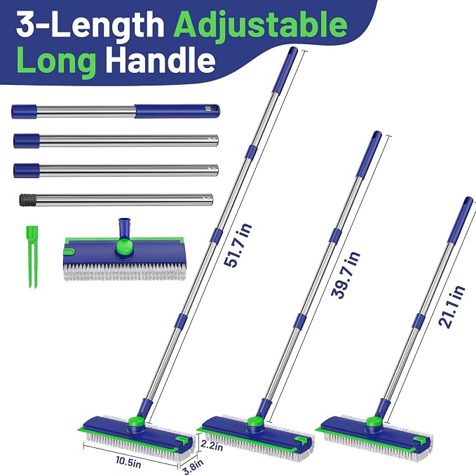 Floor Scrub Brush with Long Handle: 3 in 1 Heavy-Duty Floor Scrubber Brush with - Image 2