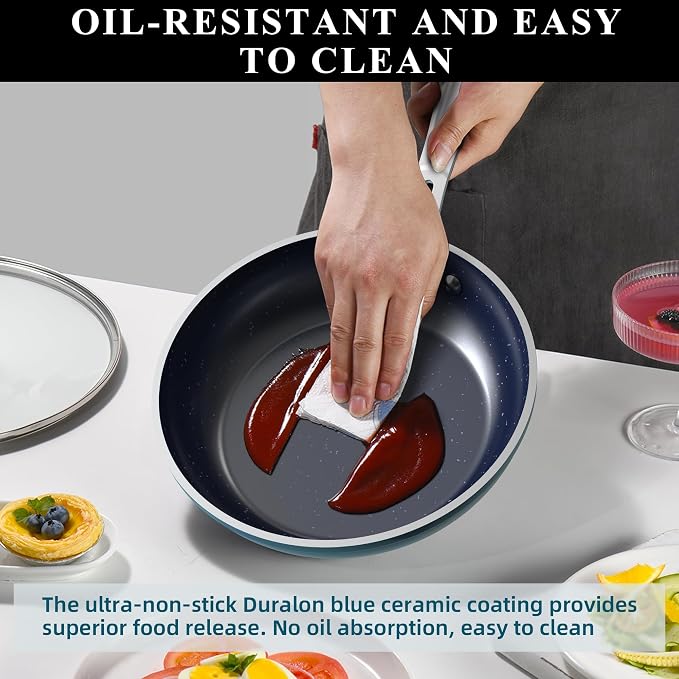 Nuwave 9pc Cookware Set Healthy Duralon Blue Ceramic Nonstick Coated, Diamond - Image 7