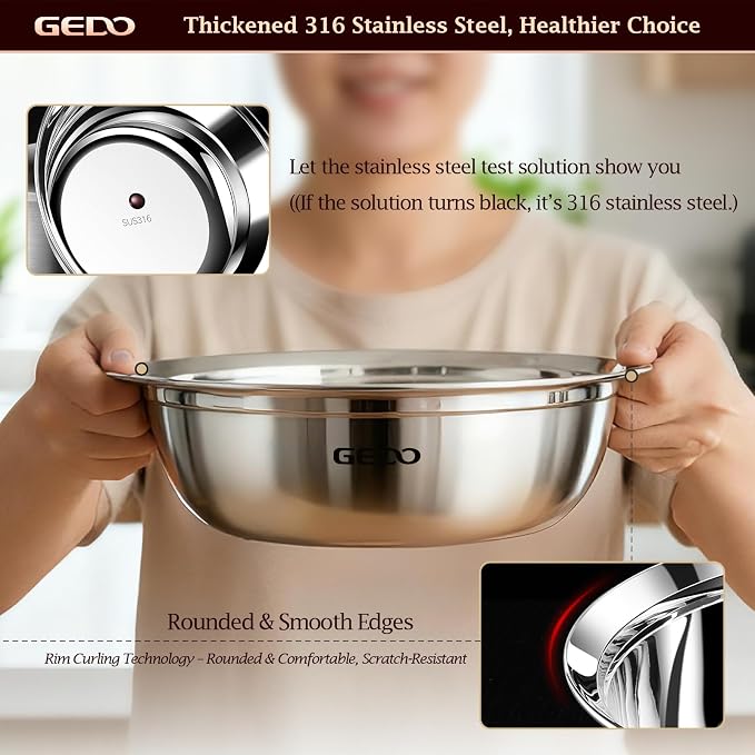 GEDO Stainless Steel 3pcs, Nesting Design, Professional Kitchen Bowls - Image 4