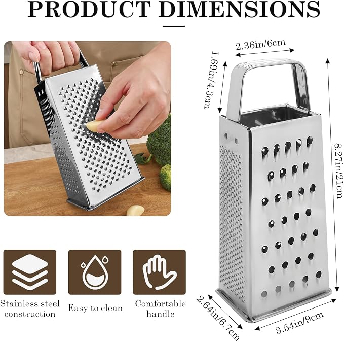 Stainless Steel Vegetable Grater, 4-Sided Portable Metal Grater, Cheese Grater - Image 2