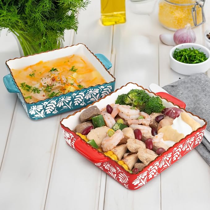 2 Pack Ceramic Baking Dish, 9 x 9 inch Porcelain Square Bakeware - Image 4