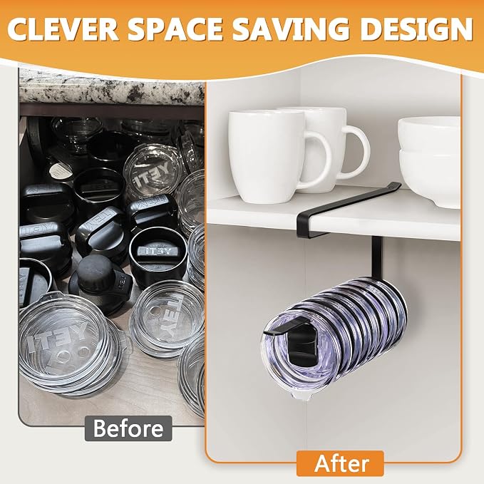 Tumbler Lid Organizer Under Cabinet, Tumbler Lid Storage Hook Up to 10 Lids - Image 7