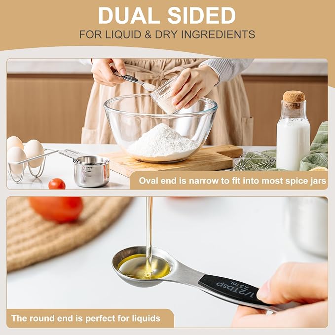 Stainless Steel Measuring Cups & Spoons Set, EWFEN Kitchen Tools Nesting - Image 7