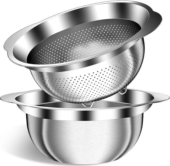 3.5QT Colander with Bowl, Rice Strainer, Stainless Steel Mixing Bowls with by STOCKPOT
