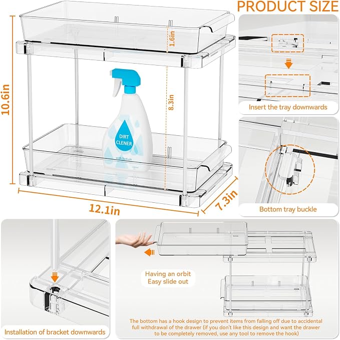 Yieach 2 Pack 10.6″ High Pull Out Medicine Cabinet Organizer - Image 3
