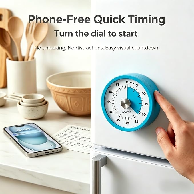 Searon Magnetic Visual Kitchen Timer, 60 Minute Countdown Timer - Image 3