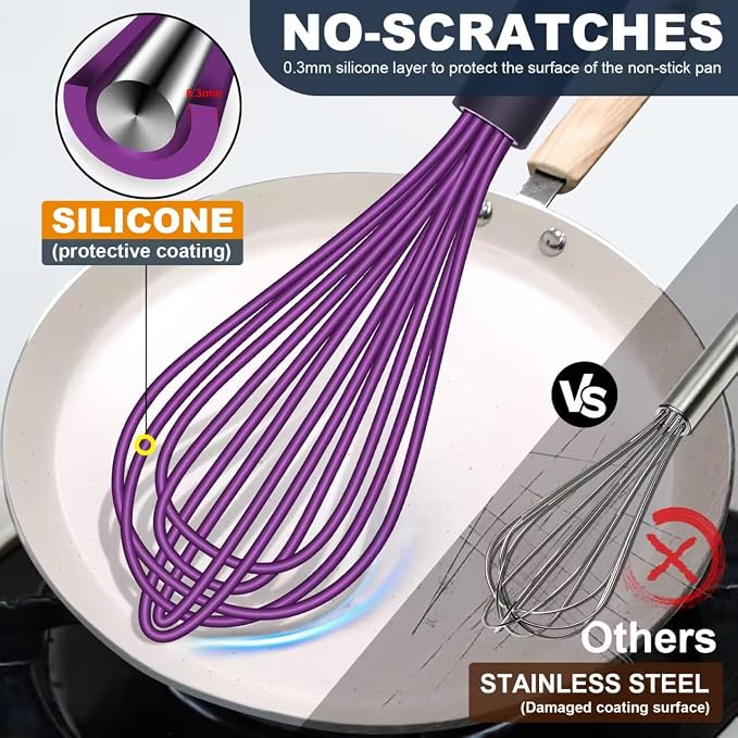 Silicone Whisk, Eddeas Whisk Non-Scratch Coated Whisks set of 3-Heat Resistant - Image 2