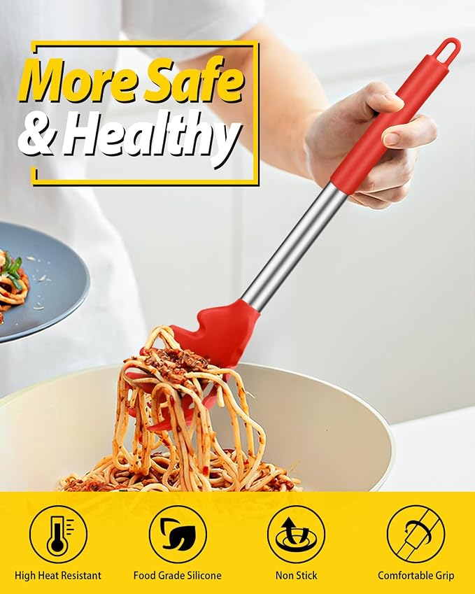 Silicone Pasta Fork and Ladle Spoon Set, Large Non Stick Kitchen Utensils - Image 3