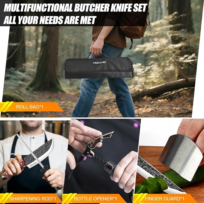 MDHAND Butcher Knife Set, Sharp Meat Cleaver Knife & Bone Chopper Knives & - Image 6