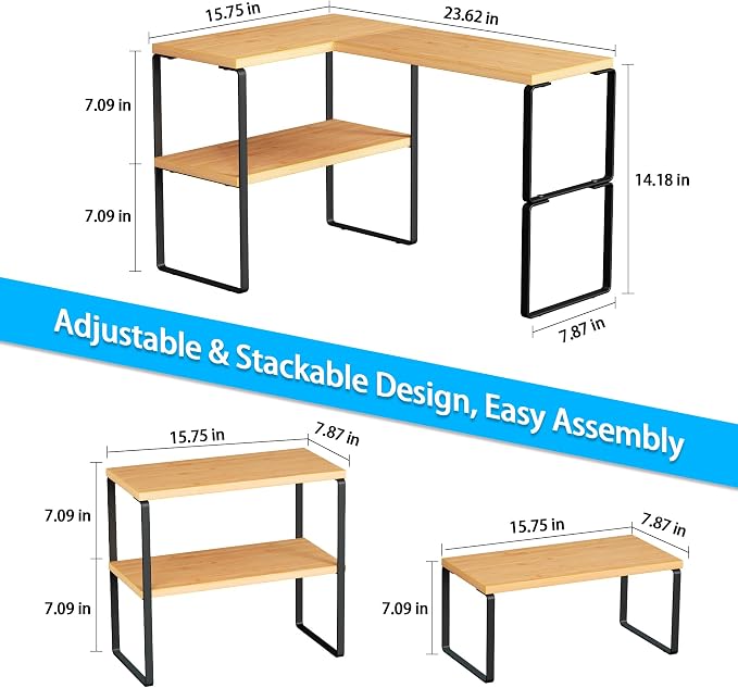 Golener Countertop Organizer Corner Shelf, 2-Tier Adjustable Stackable Corner - Image 9