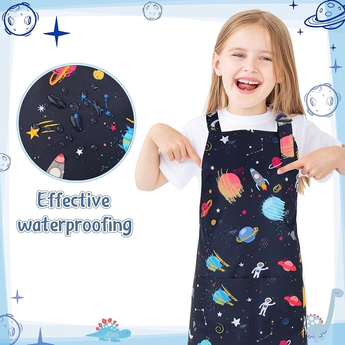 2 Pack Kids Apron, Cute Cooking Aprons, Waterproof Art Apron - Image 4