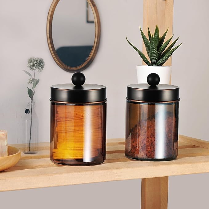 Amolliar Amber Glass Qtip Holder, Apothecary Jars - Image 5