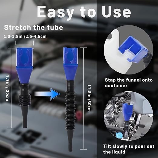 2-Pack Flexible Car Funnel for Oil Change, Retractable Snap-On Automotive Funnel - Image 2