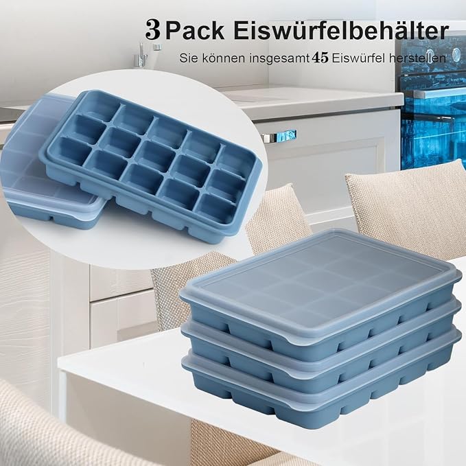 Ice Cube Trays Set of 3, Easy Release 15 Flexible Silicone Ice Cube Molds - Image 4