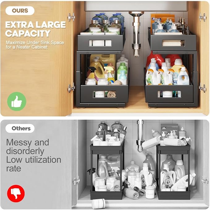 1 Pack 19IN Depth Under Sink Organizer, 2-Tier Pull Out Cabinet Organizer - Image 4