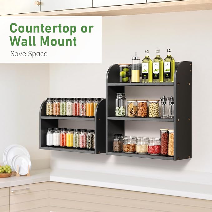 ROMGUAR CRAFT 2 Tier Bamboo Spice Rack, Countertop or Wall Mounting Wood Spice - Image 4