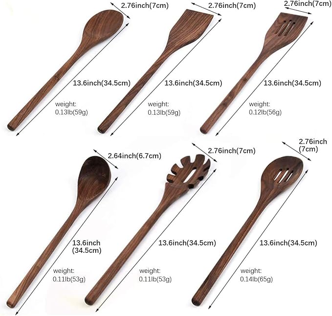 6 PCS Wooden Kitchen Utensils Set, Heat Resistant Non-Stick Cookware - Image 3