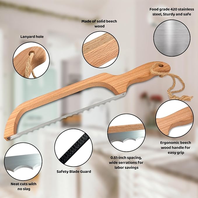 ROYOROYI Bread Slicer for Homemade Bread, Premium Stainless Steel Serrated Saw - Image 3