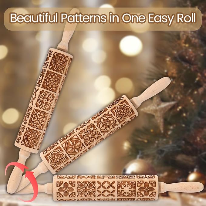 Christmas Embossed Rolling Pin for Baking Cookies Embossing Rolling Pins - Image 2