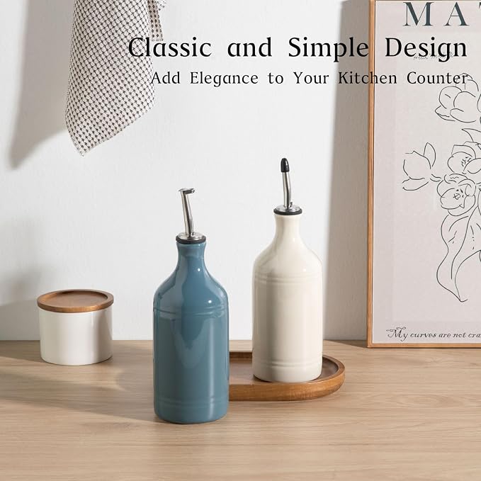 Sweejar Ceramic Olive Oil Dispenser Bottle Set, Opaque Oil Cruet Protects to - Image 2