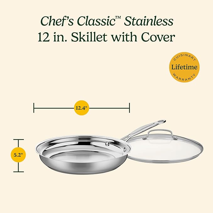 Cuisinart 12 Inch Skillet with Glass Cover, Chef's Classic Collection - Image 5