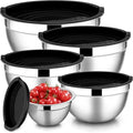 E-far Mixing Bowls with Lids Set of 5, Stainless Steel Black Mixing Bowls Metal by E-far