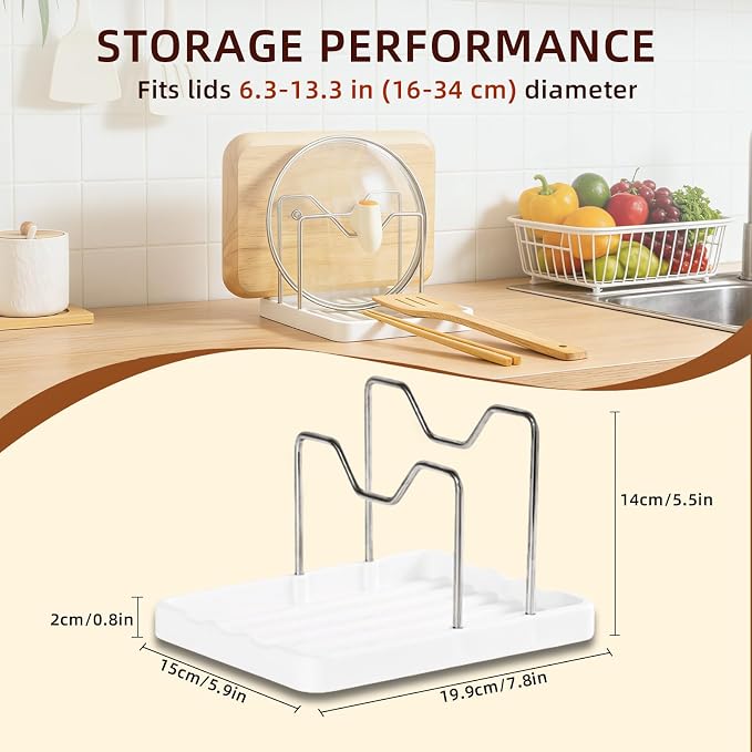 Pot Lid Holder and Spoon Rest, 2-in-1 Kitchen Counter Organizer - Image 2