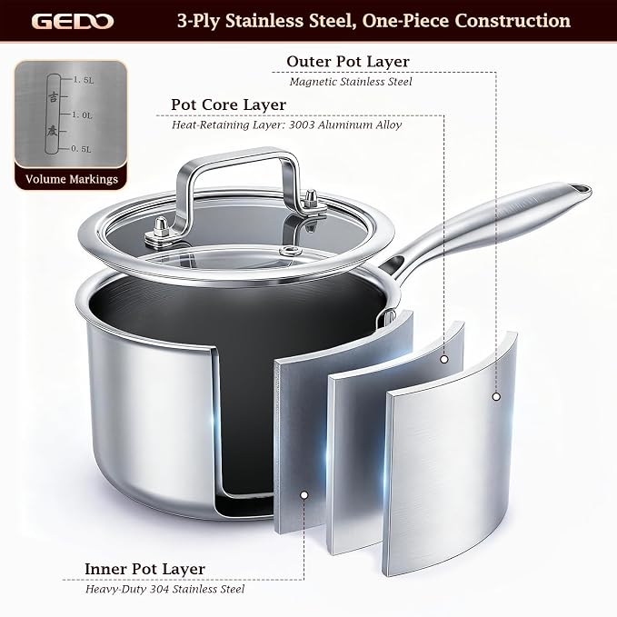 GEDO 3-Ply 304 Stainless Steel Saucepan - Image 6
