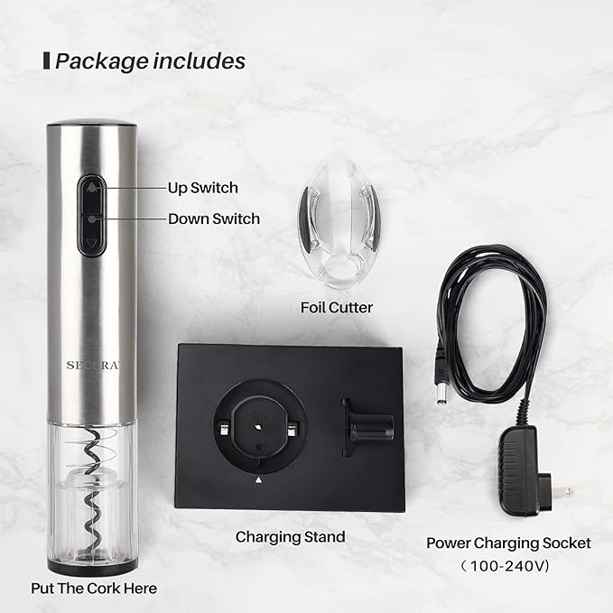Secura Electric Wine Opener, Automatic Electric Wine Bottle Corkscrew Opener - Image 6