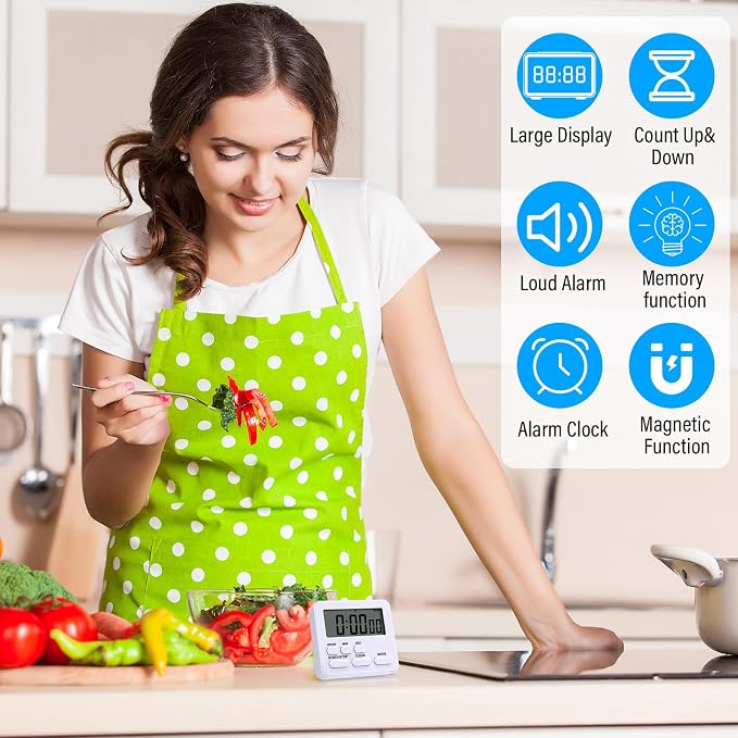 Leumoi 6 Pcs Digital Kitchen Timer 24 Hour Clock and Alarm Function Timer - Image 4