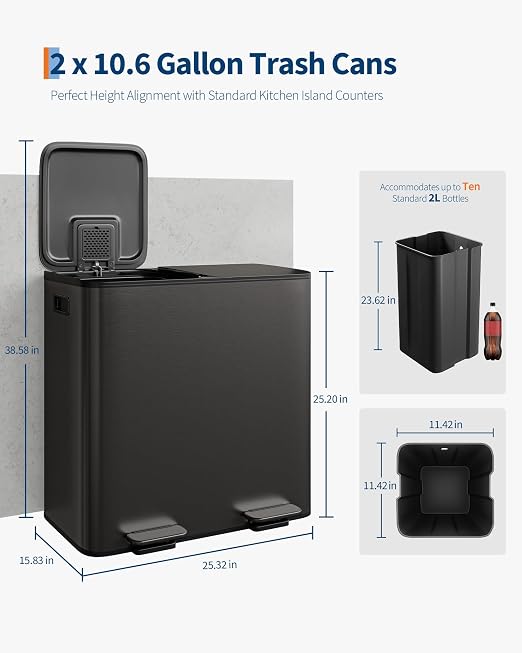Garvee Double Trash Can, 2 x 10.6 gal Garbage Can - Image 6