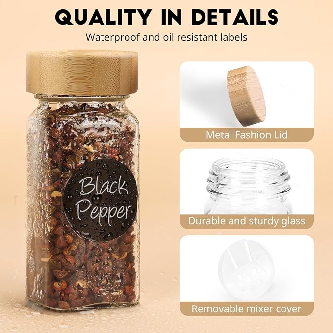6Pcs Spice Jars with Label, 4oz Empty Square Seasoning Containers, Spice Jars - Image 3