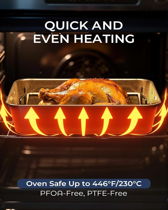 Turkey Roasting Pan with Rack Non stick Carbon Steel Roaster 16x11 Inch - Image 6