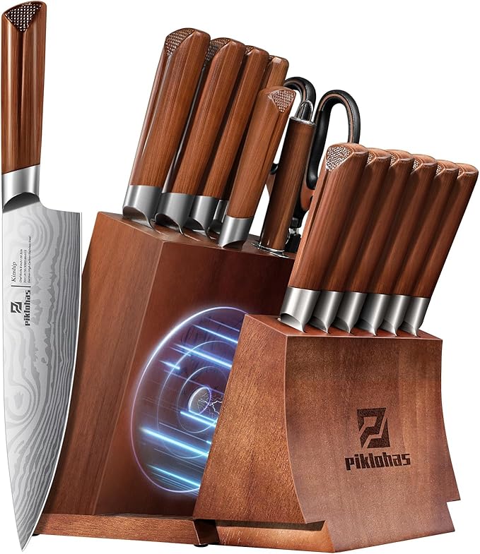 Kitchen Knife Sets With Block, Piklohas 15 Pieces Knife Sets With Magnetic by Piklohas