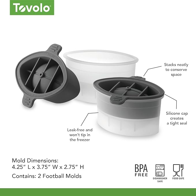 Tovolo Football Ice Cube Mold Pack of 2 Large Craft Ice Molds - Image 6