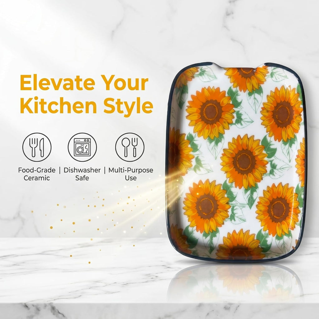 Sunflower Ceramic Spoon Rest for Stove Top for Kitchen Counter