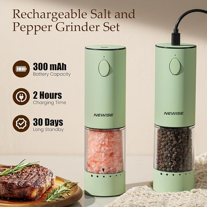 Newise Electric Salt and Pepper Grinder Set Rechargeable - Image 4