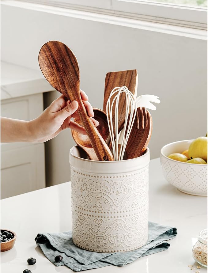 Kitchen Utensil Holder, 7 Inches Large Ceramic Utensil Holder - Image 2