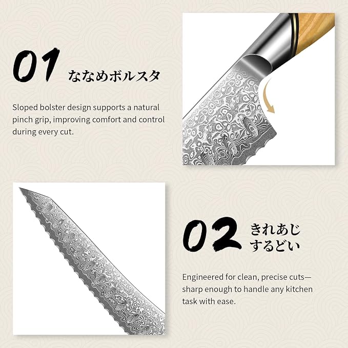 TIVOLI Bread Knife – Damascus VG-10 Serrated Knife - Image 2