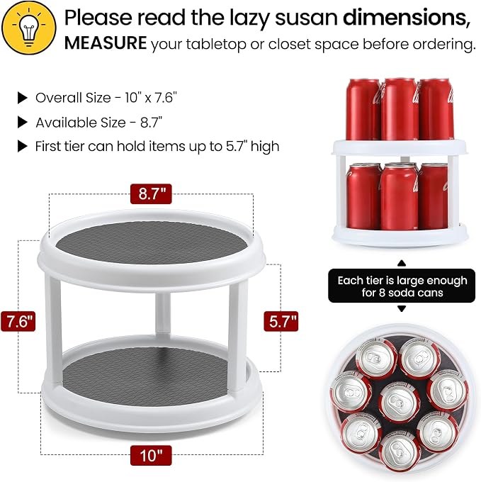 2 Pack, 2 Tier 10" Turntable Lazy Susan Spice Organizer - Image 2