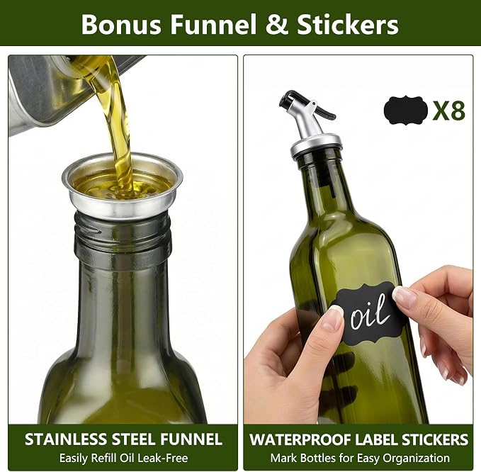 WERTIOO 4Pack Green Olive Oil Dispenser Bottle, 17 OZ Glass Oil Dispenser - Image 4