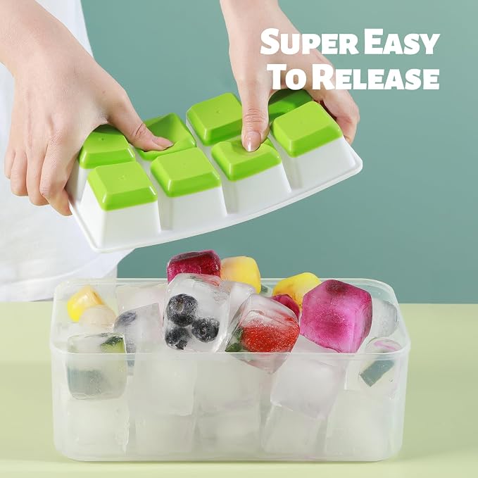 Large Ice Cube Trays with Lid, Jrisbo 2 Pack Stackable Silicone Ice Cube Molds - Image 2