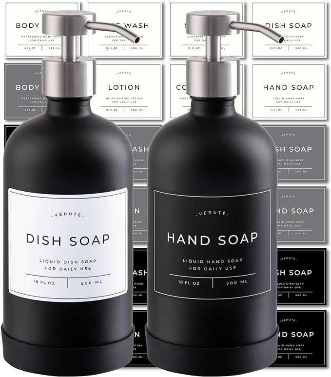 Hand and Dish Soap Dispenser for Kitchen and Bathroom, Stainless Steel Pumps by Verute