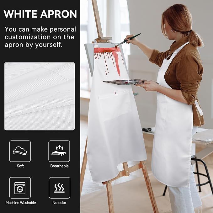 NLUS 2 Pack White Aprons with 2 Pockets - Image 6