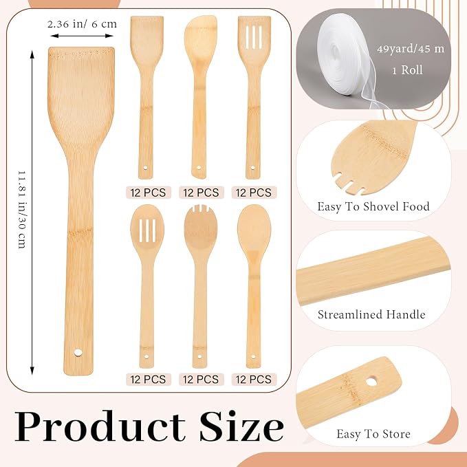Reallnaive 72 Pcs Bamboo Spatula Wooden Kitchen Utensil Bulk 12''wood Spoon - Image 2