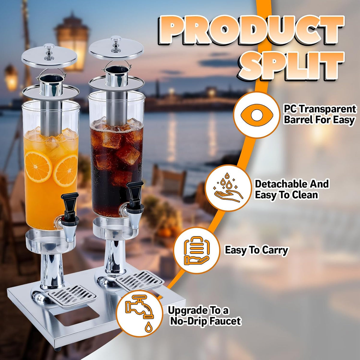2-Gallon Drink Dispenser with Stainless Steel Drip Tray - Party